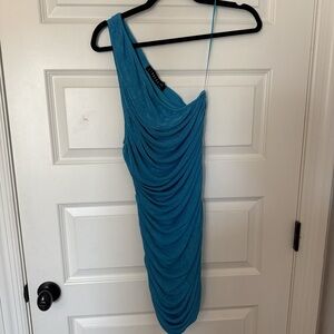Lioness Blue Asymmetrical Ruched Cocktail Dress